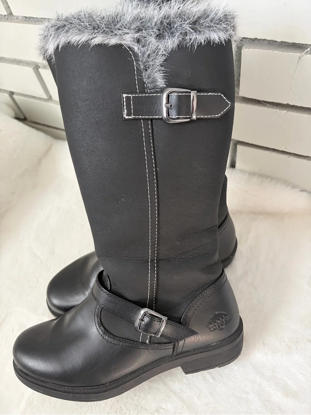 totes Black Knee-High Faux-Fur Trim Riding Boots
